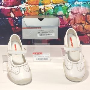 PRADA – Sneakers, white, perforated leather, includes a box, size 11 US 28 EU